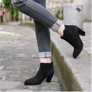 Ash Ivana Suede Side Zip Almond Toe Heeled Booties Black Women Size 9